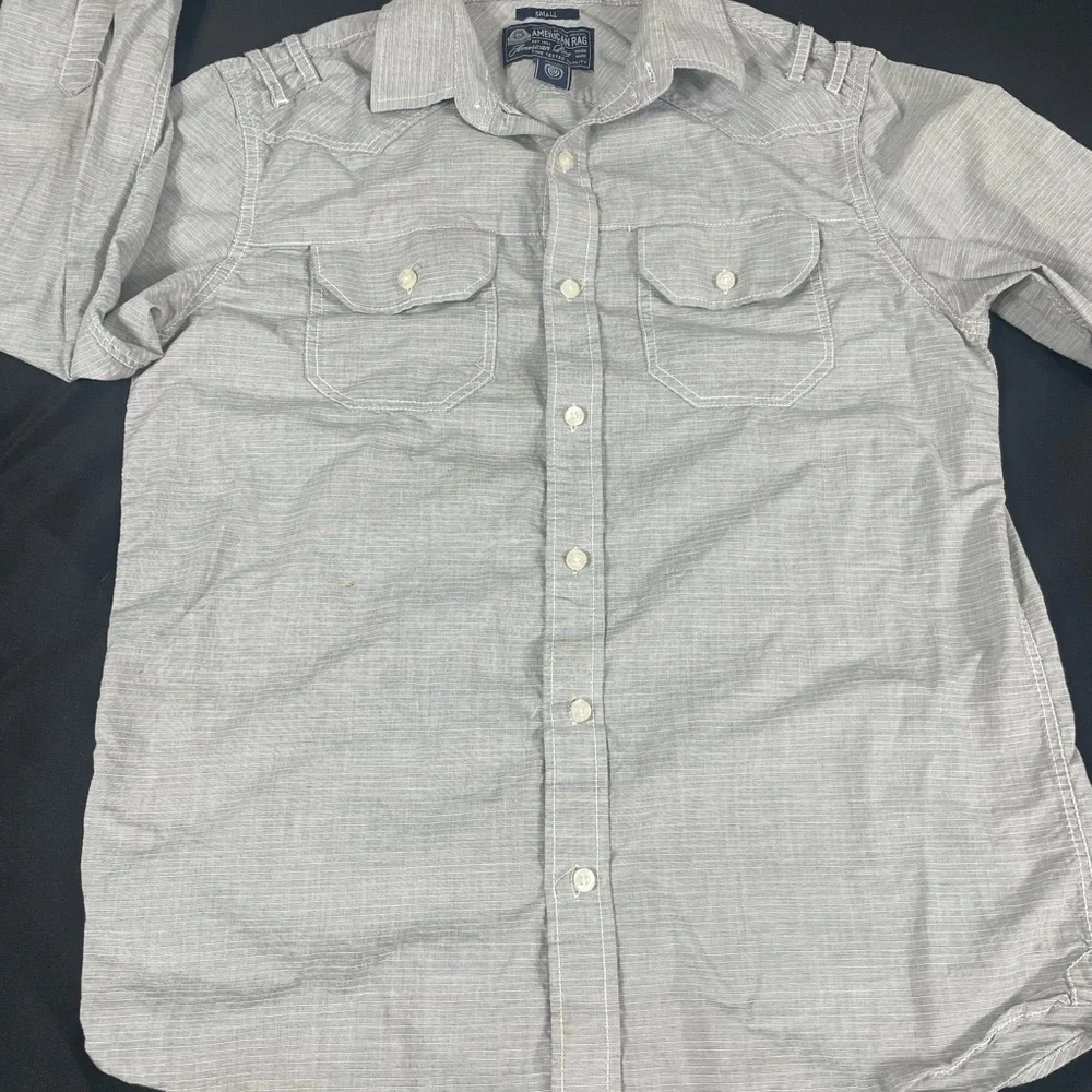 Américan Rag Cie Women Gray Striped Long Sleeve Button Up Shirt Size S - Picture 9 of 11